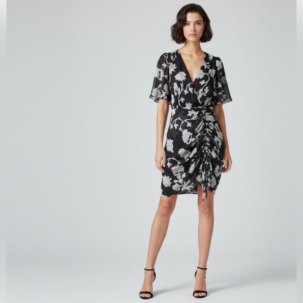 NWT Diane von Furstenberg Silk Black Floral Dress